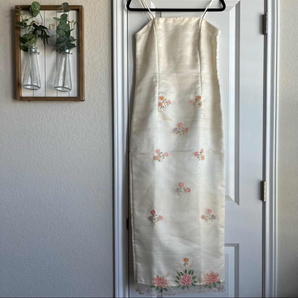 vintage ivory floral overlay midi dress